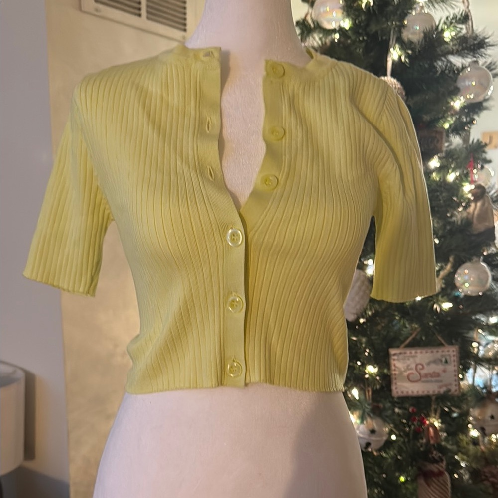 Neon Ribbed Button-Up Women's Top